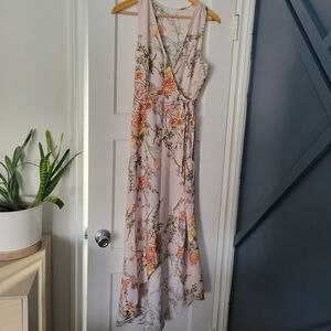 Leith Floral Print Wrap Maxi Dress in Cream and Orange
